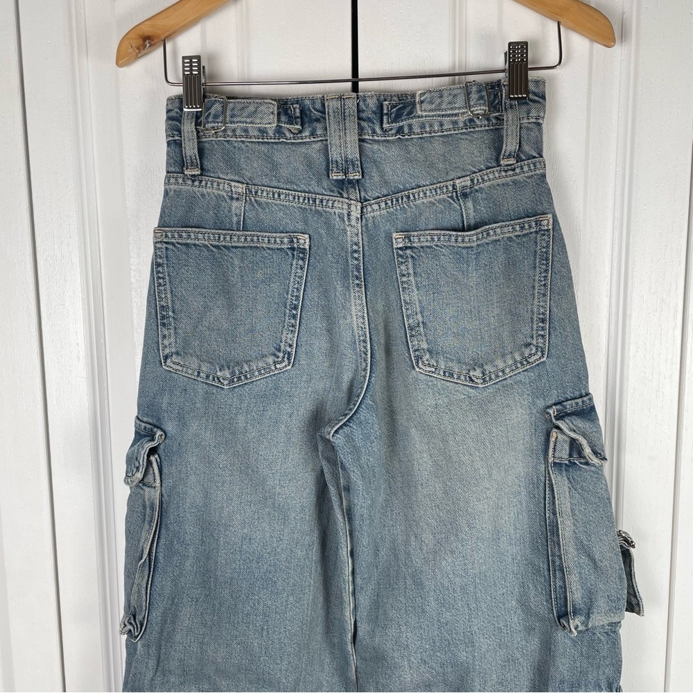 Zara Barrel Baggy Jeans Women’s 0 Blue Faded Utility Cargo Multipocket Y2K - Picture 6 of 16